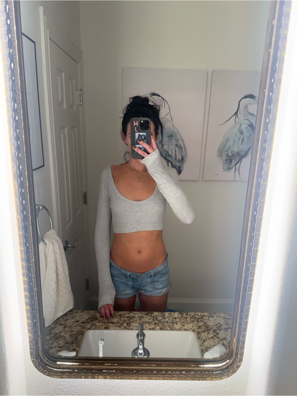 Garage Grey Long-Sleeve Scoop Crop Top - Women